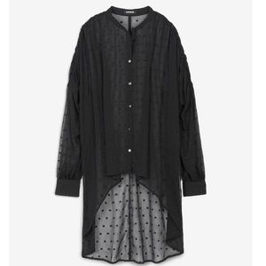 NEW Express BLACK Polka Dot Cinched Dolman Sleeve Tunic Shirt High Low Hi-Low XL